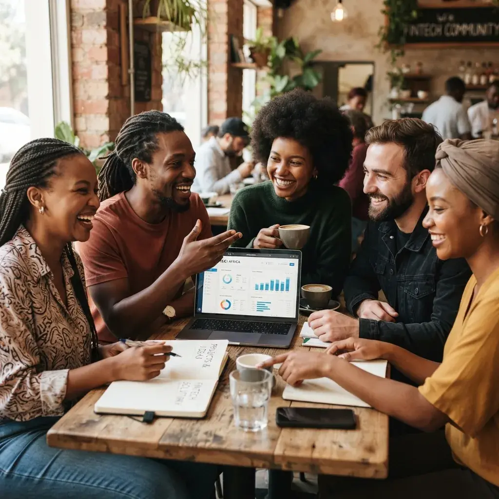 A group of friends around a table, running a savings circle together